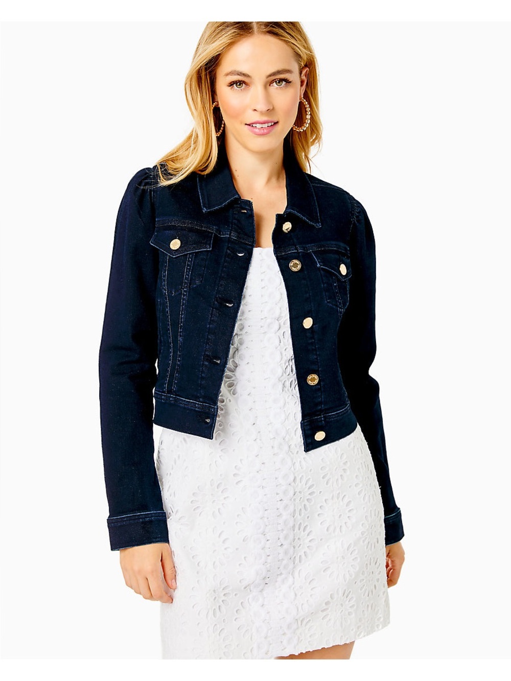 Lilly Pulitzer Laylani Denim Jacket Cosmic Wash Dark Blue Small